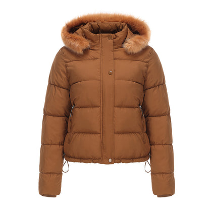 Manteau chaud en coton à manches longues pour femme, chapeau détachable en velours court, automne et hiver