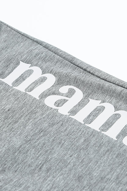 Graue Mama-Jogginghose mit Buchstabendruck und Kordelzug und hoher Taille