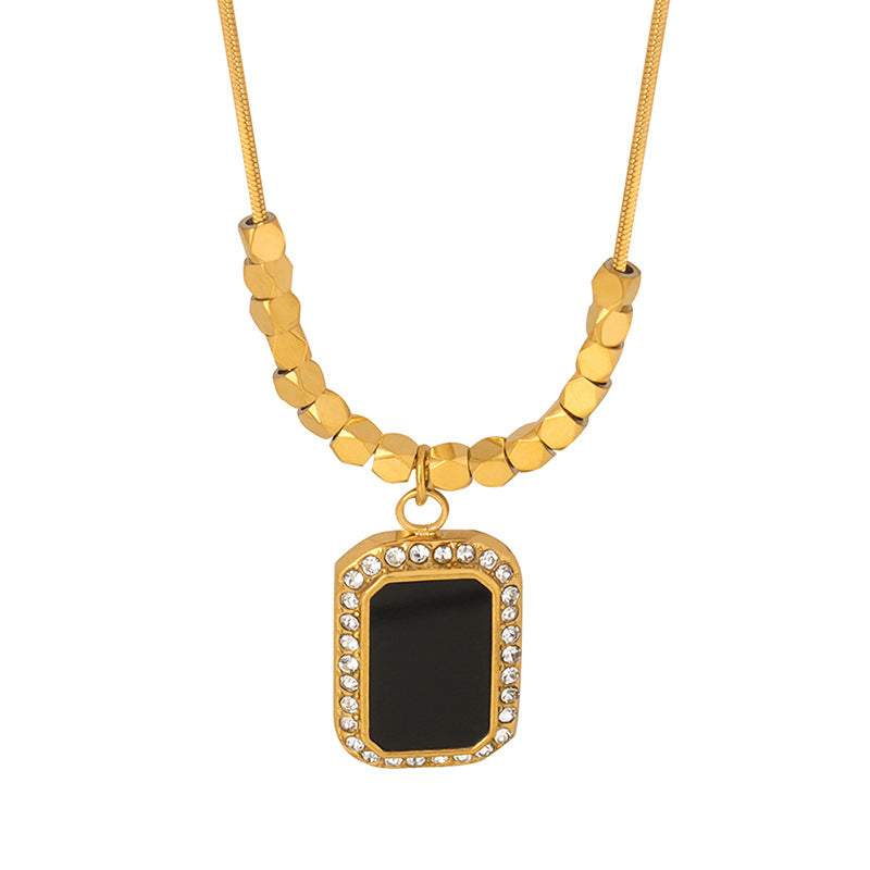 18K gold fashionable simple irregular baguette gem-set diamond and geometric square design versatile necklace