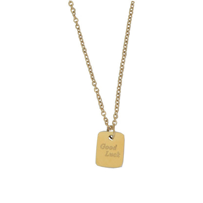 Carte carrée simple et tendance en or 18 carats avec collier polyvalent au design « GOOD LUCK »