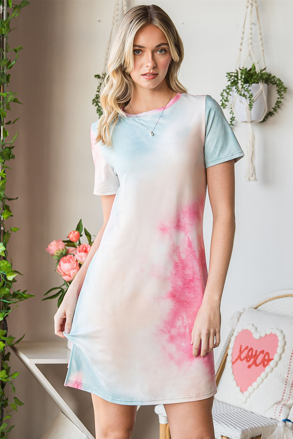 Wholesale Multicolor Tie Dye Short Sleeve T Shirt Dress