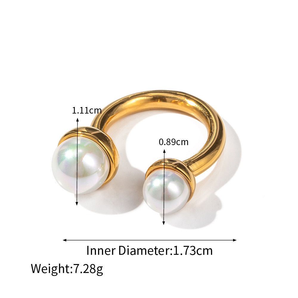 18K gold fashionable personality matching large and small pearl design ring