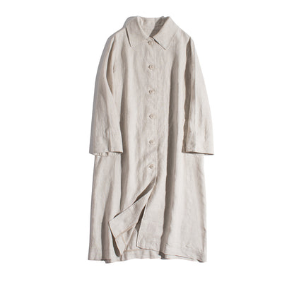 Women's Cotton And Linen Art Loose Lapels Trench Coat