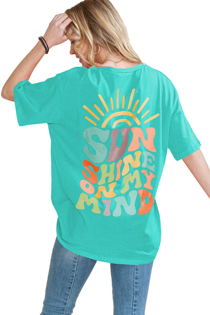 Mintgrünes SUNSHINE ON MY MIND T-Shirt mit Buchstaben-Print