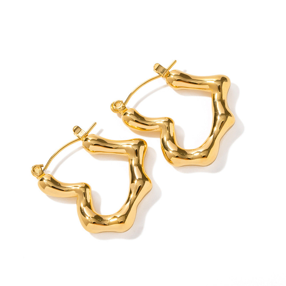 18K Gold Noble Simple Bamboo Heart Design Earrings