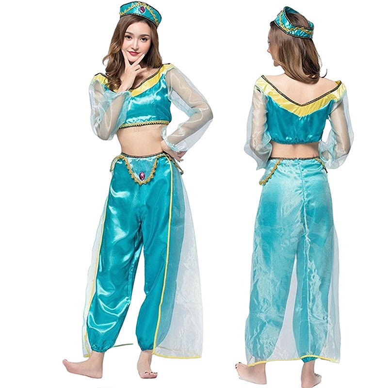 Robe princesse Jasmine pour femmes, tenue de spectacle sur scène d'Halloween