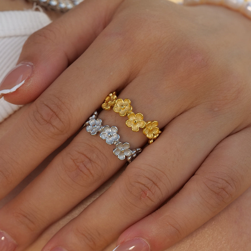 18K gold novel and noble C-shaped versatile ring with flower design