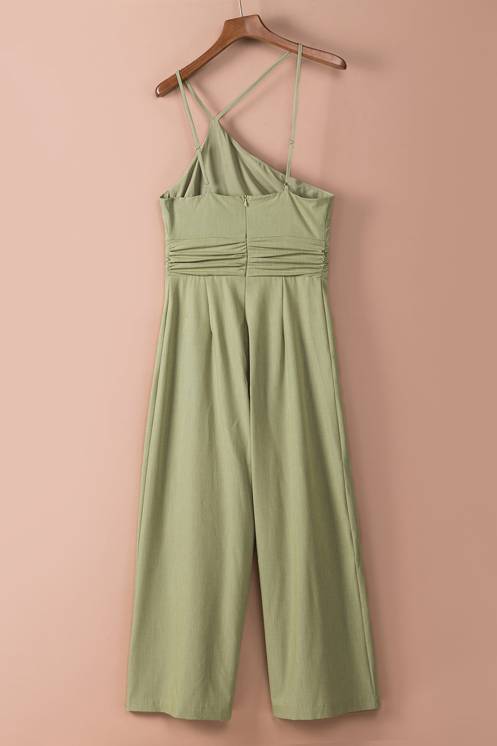 Green Casual Asymmetric Thin Straps Wide Leg Jumpsuit