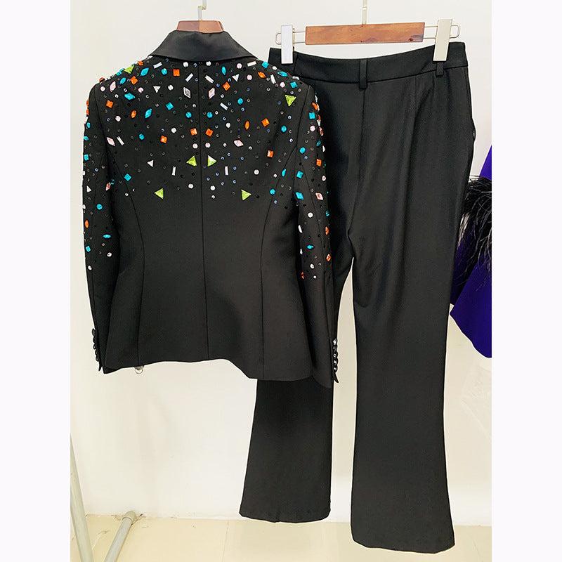 Beaded Color Diamond Suit Coat Pants Two-piece Suit