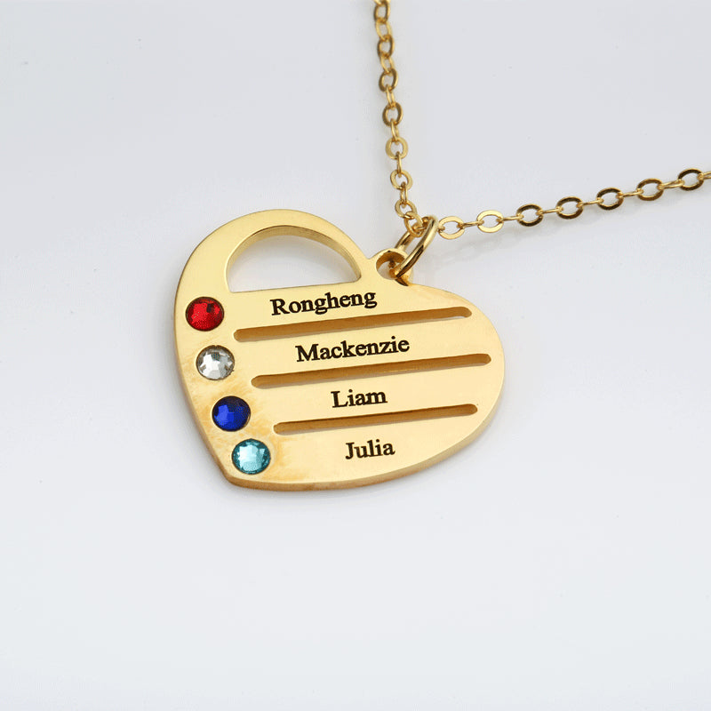 Classic Atmospheric Heart Shape Inlaid Birthstone Customizable Name Design Necklace