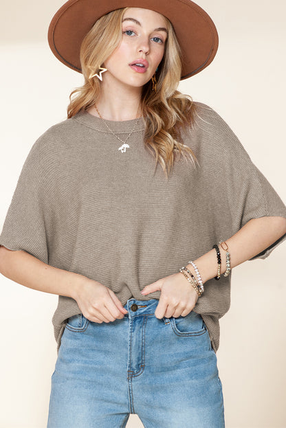 Coffee Mock Neck Short Batwing Sleeve Sweater