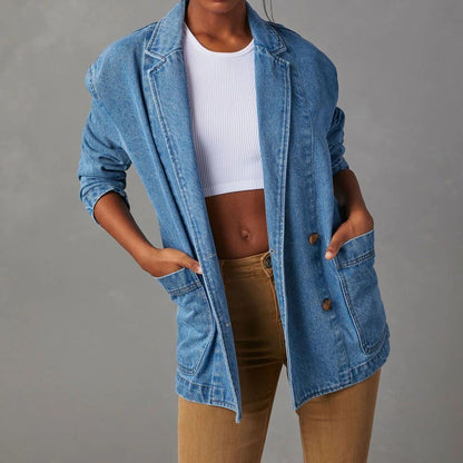 Damen-Anzugjacke aus gewaschenem blauem Denim