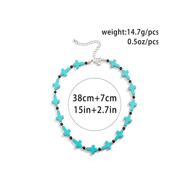 Classic Fashion Turquoise Cross Design Hip Hop Versatile Necklace