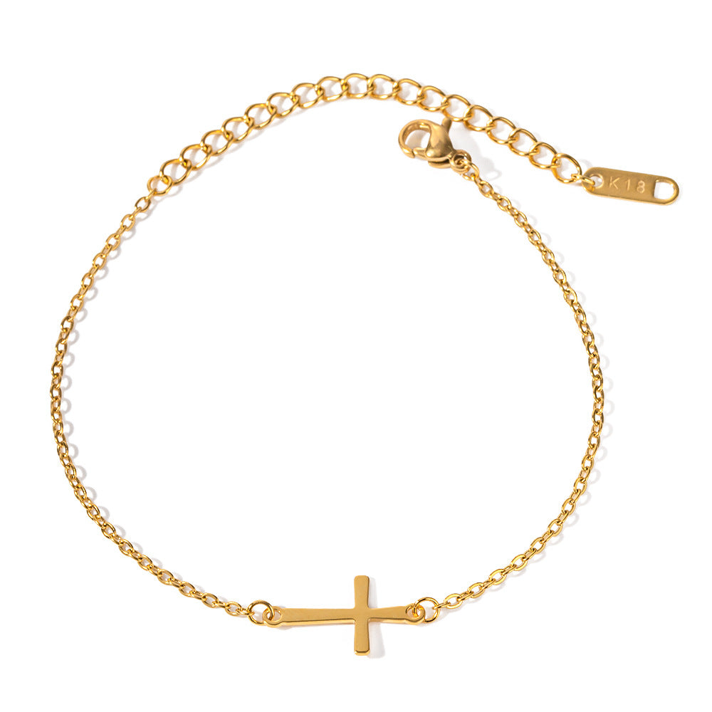 18K Gold Classic Simple Cross Design Versatile Bracelet