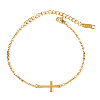 18K Gold Classic Simple Cross Design Versatile Bracelet