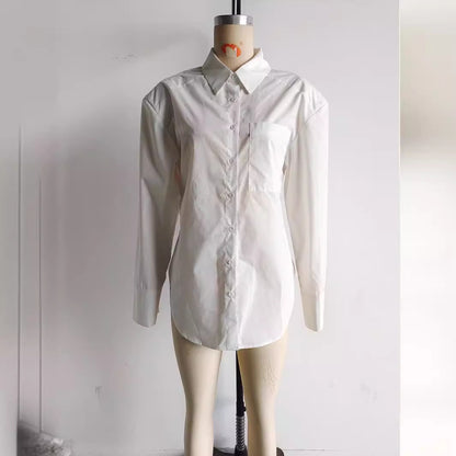 Chemise blanche pure à coupe slim et ajourée pour femme