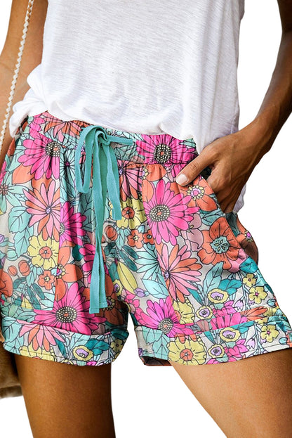 Short multicolore à taille élastique et imprimé floral