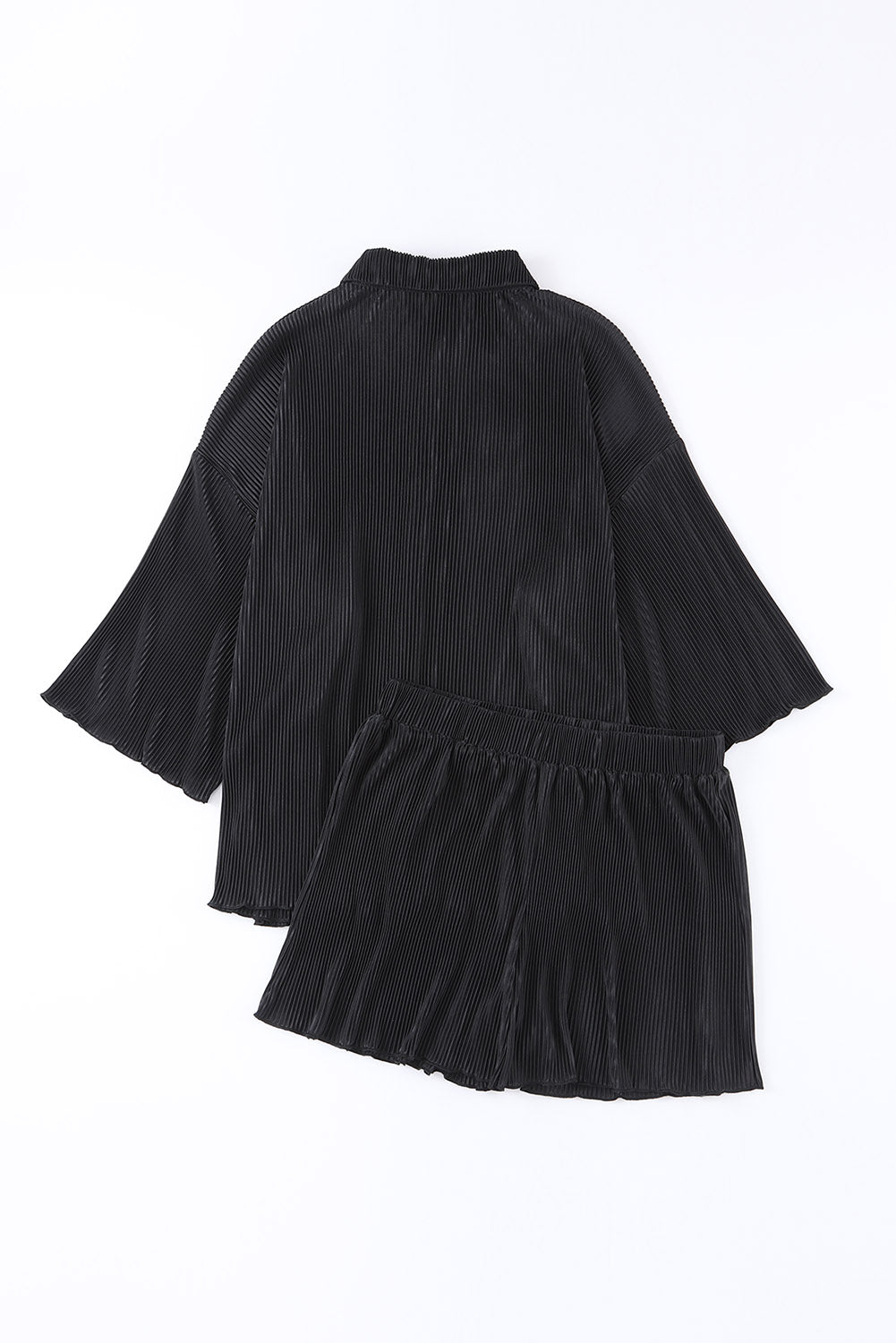 Ensemble chemise boutonnée unie noire et short taille haute