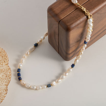 Collier polyvalent en Lapis Lazuli bleu Karaine, classique et Noble, avec perles d'eau douce naturelles, Design perlé