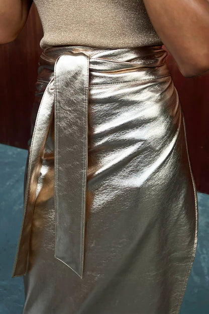 Gold Knotted Metallic Midi Skirt