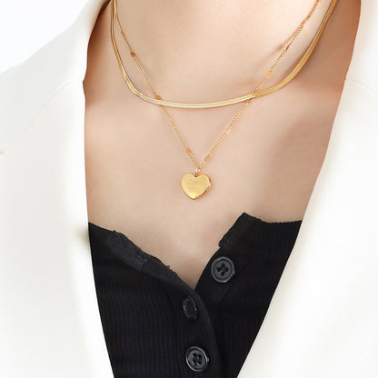 18K gold fashion retro love heart "LOVE YOU" with blade chain design versatile pendant necklace