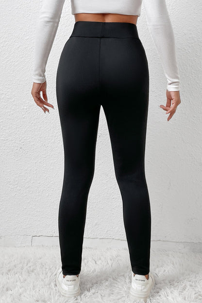 Leggings taille haute thermiques d'hiver avec doublure en polaire noire