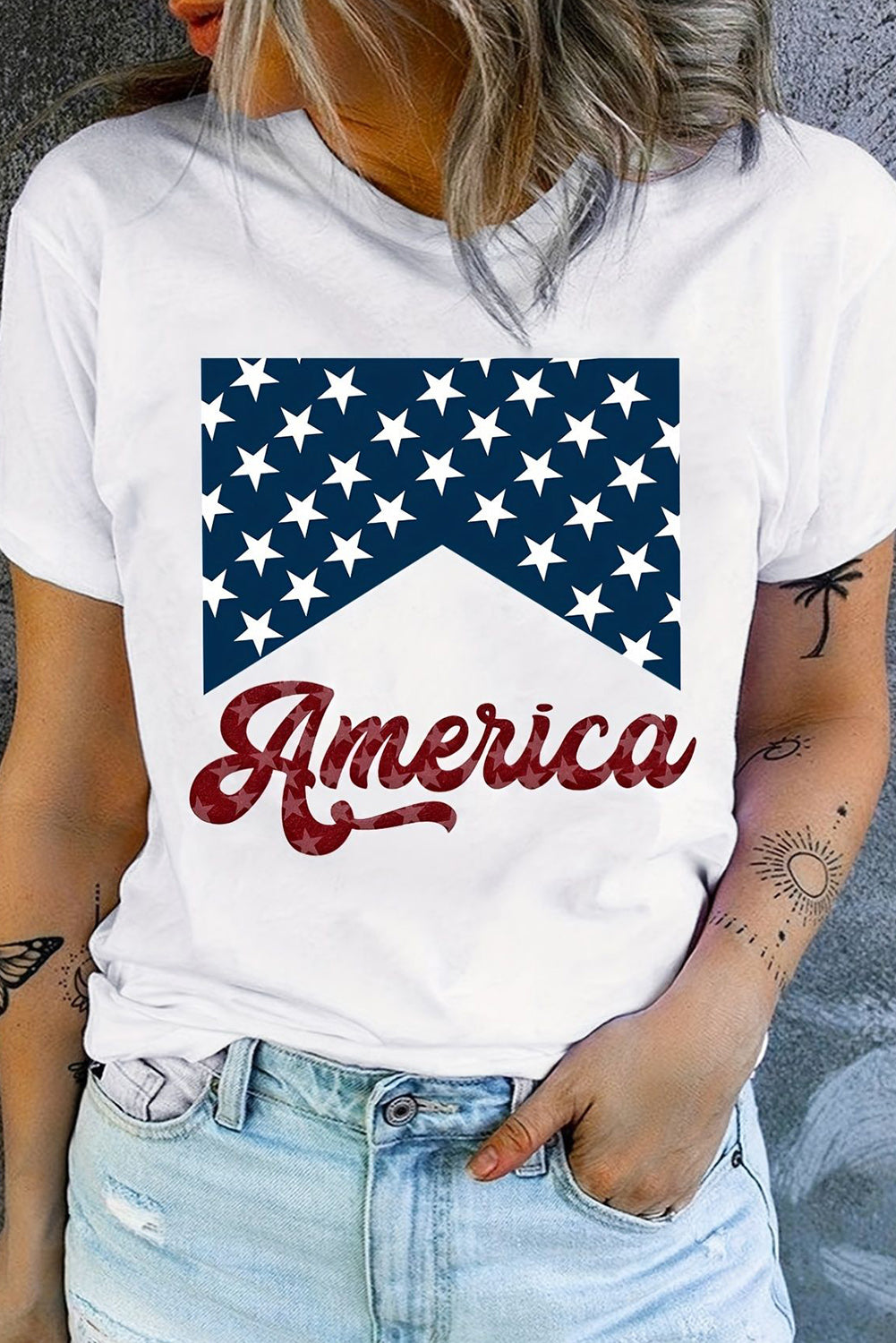 Weißes, lässiges America Stars Grafik-T-Shirt mit Rundhalsausschnitt