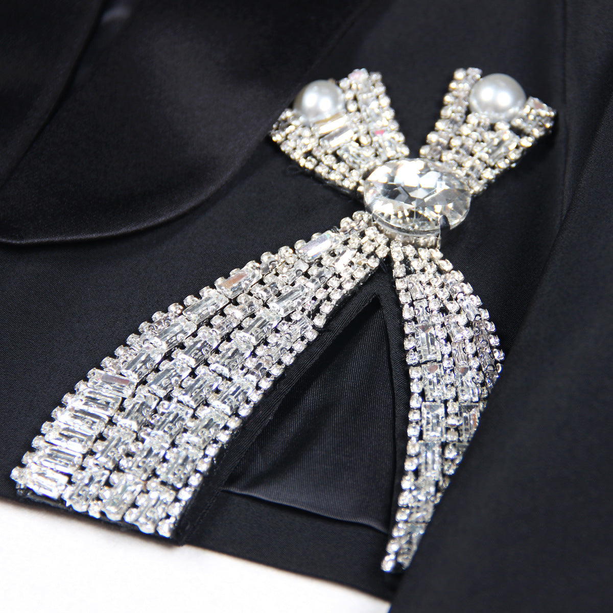 Handmade Rhinestone Suit Long Sleeve Slim Fit Temperament Commute Women's Business Suit Mid-length Dress Set