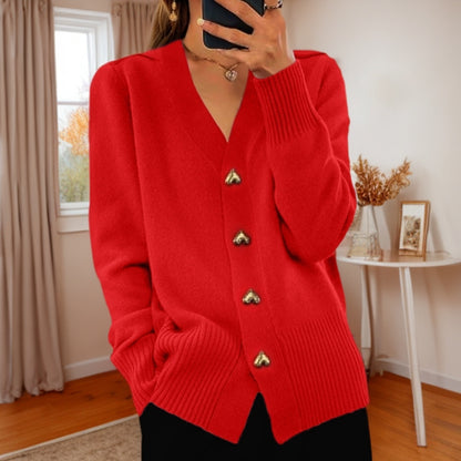 Autumn And Winter New Solid Color Long Sleeve V-neck Knitted Cardigan