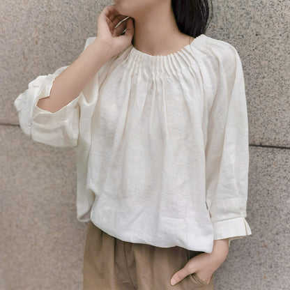 Japanese Loose Plus Size Organ Pleat Design Niche Cotton And Linen T-shirt