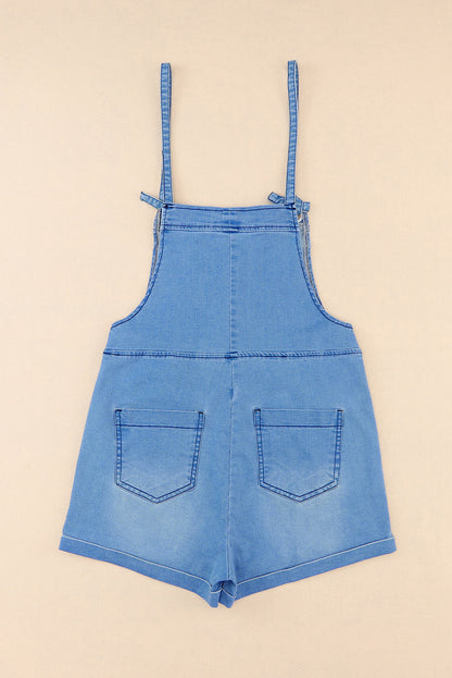 Himmelblaue, lässige Denim-Shorts-Overalls mit Bindebändern und Ösen