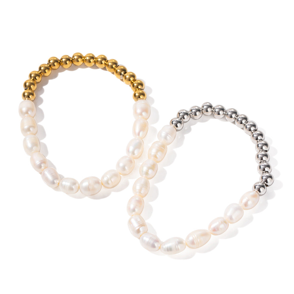 18K gold classic fashionable round beads and pearl bead design versatile bracelet