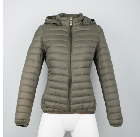 Veste courte à capuche amovible en coton léger avec col montant et fermeture éclair pour automne et hiver