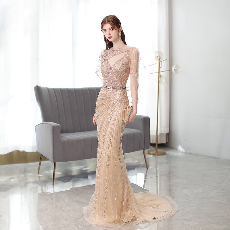 Women's Golden Fishtail Evening Dress