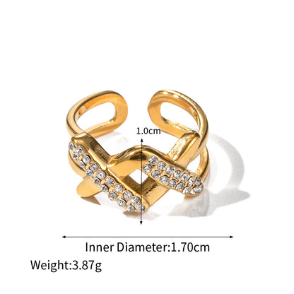 18K gold fashionable X-shaped zircon design ring