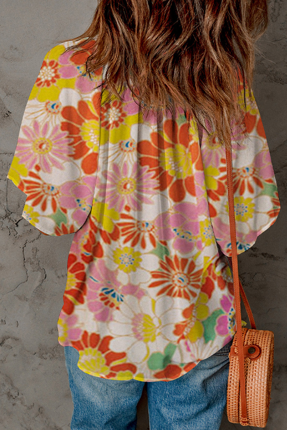 Multicolor Abstract Print Flutter Sleeve V Neck Blouse