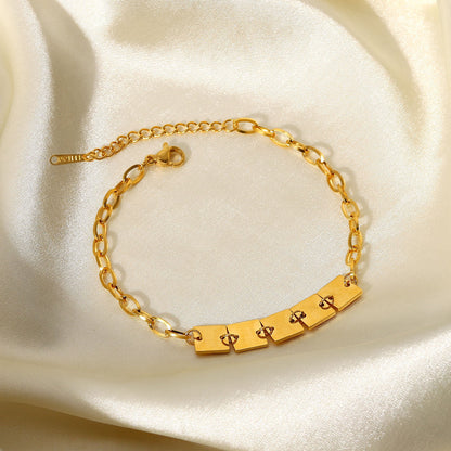 18k Gold Exquisite Simple Chain with Square Design Versatile Bracelet