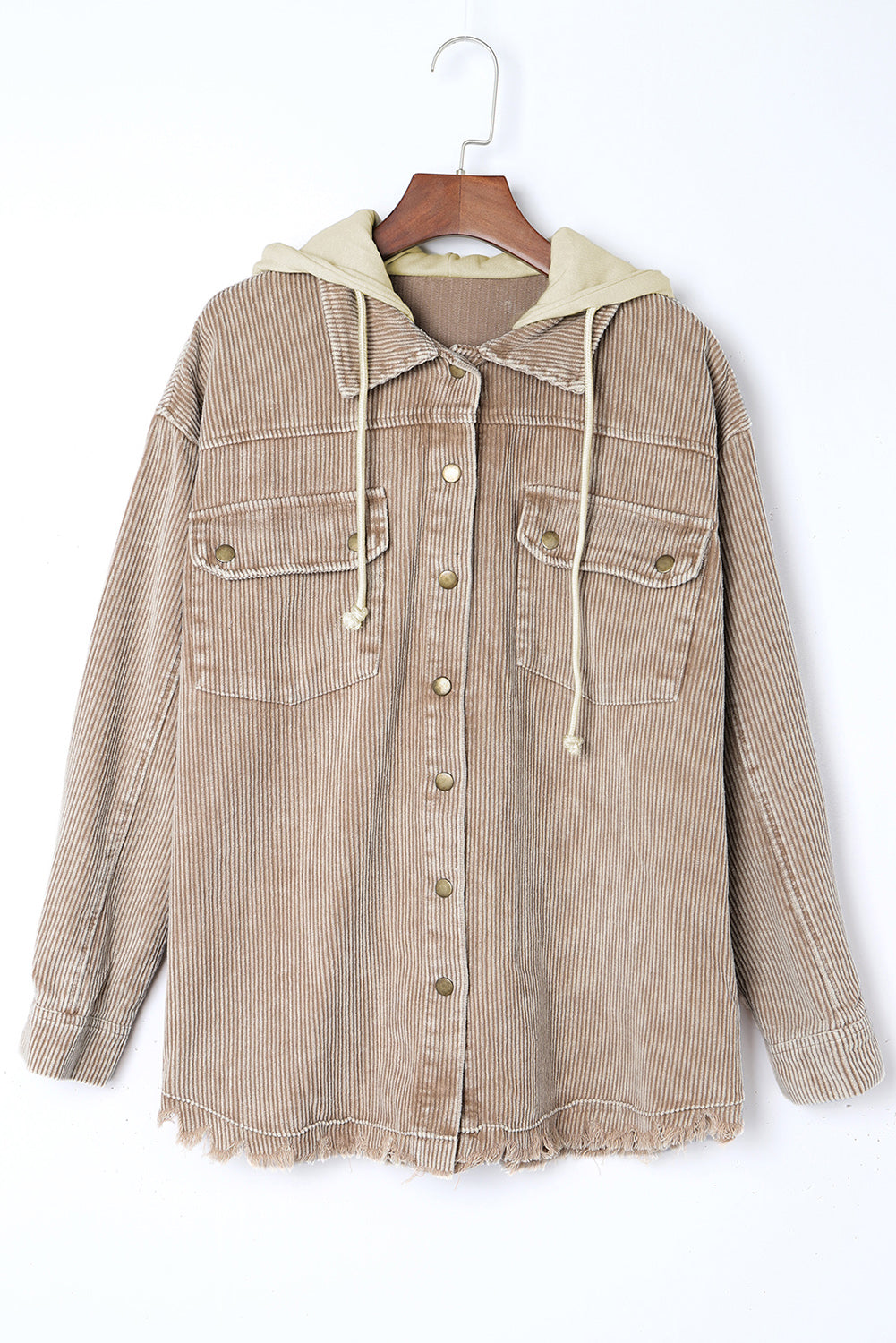 Green Color Block Button Down Hooded Corduroy Jacket