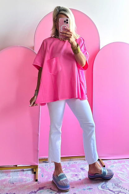 T-shirt oversize bleu avec poche plaquée et coutures apparentes