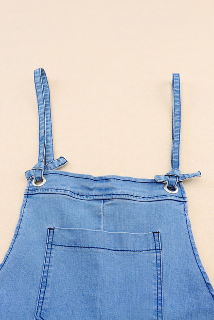 Himmelblaue, lässige Denim-Shorts-Overalls mit Bindebändern und Ösen