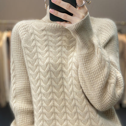 Half-high Collar Inner Match Loose Twist Cashmere Knitted Top