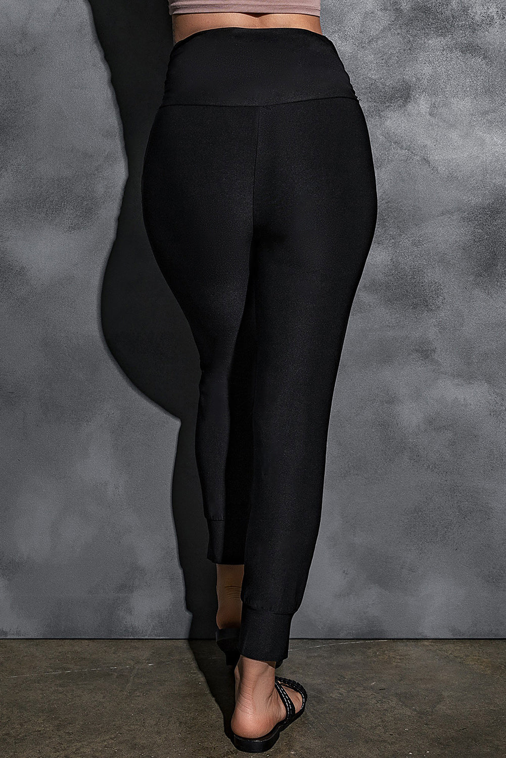 Leggings taille haute avec poche décontractée plissée noire