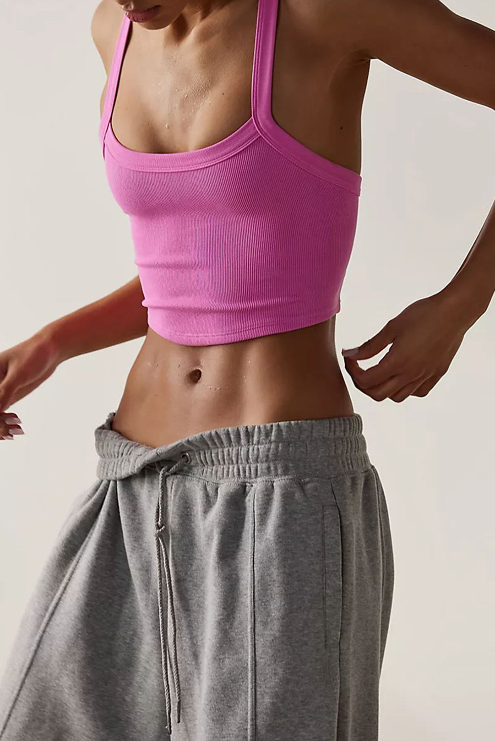 Bonbon Athletic Ribbed Knit Cropped Cami Top