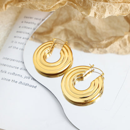 18K Gold Exaggerated Personality Multi-layer Surrounding Ring Design Light Luxury Earrings
