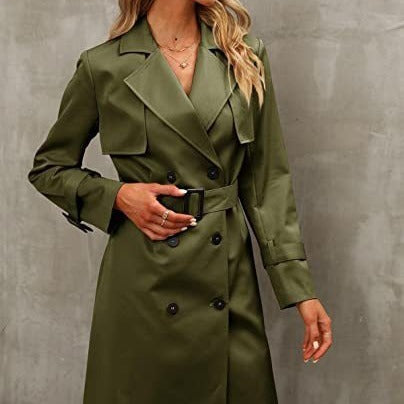 Trench-coat décontracté à double boutonnage pour femmes européennes et américaines d'automne