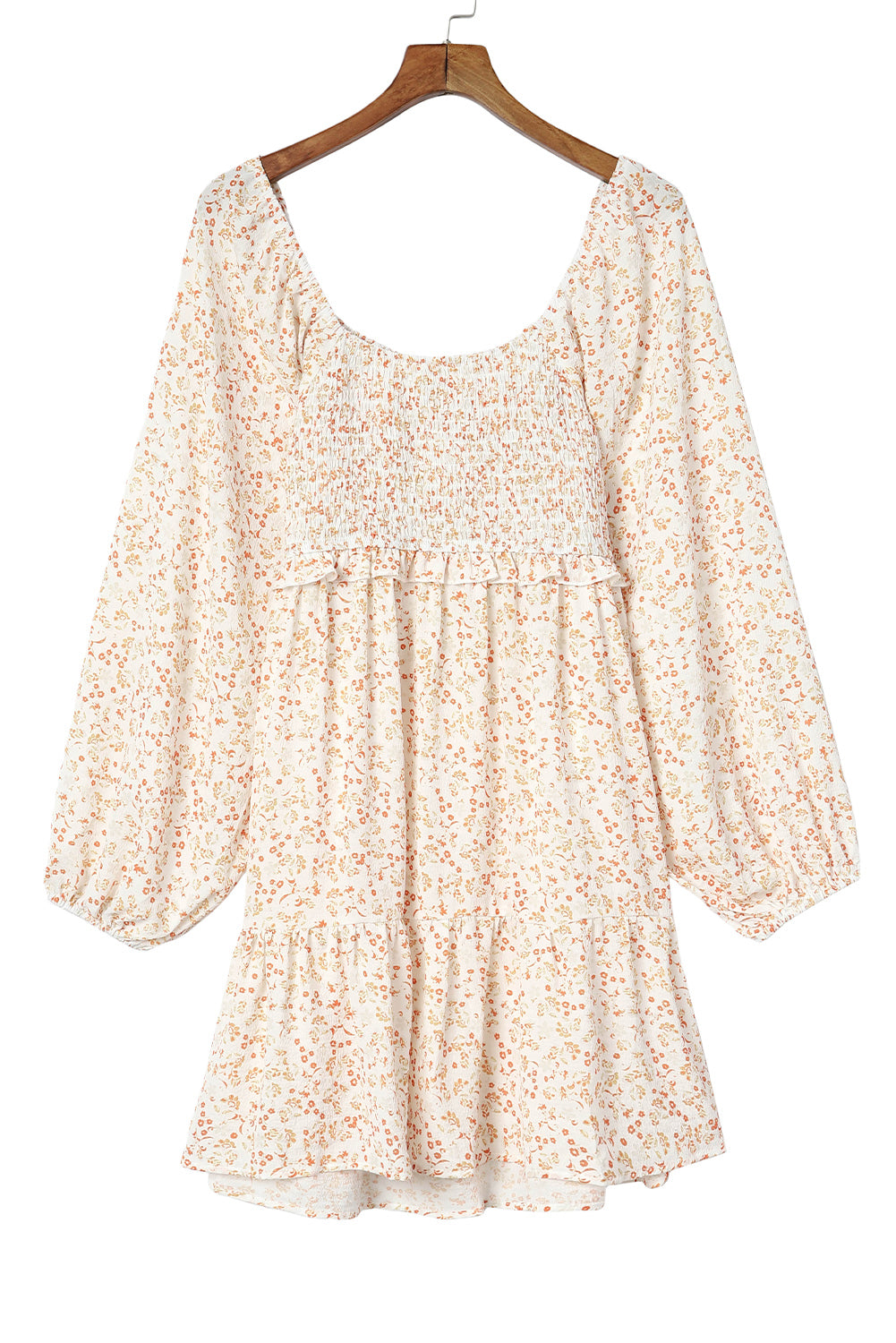 Apricot Boho Floral Smocked Puff Sleeve Short Dress