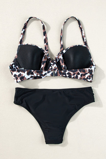 Ensemble de bikini léopard noir à buste torsadé