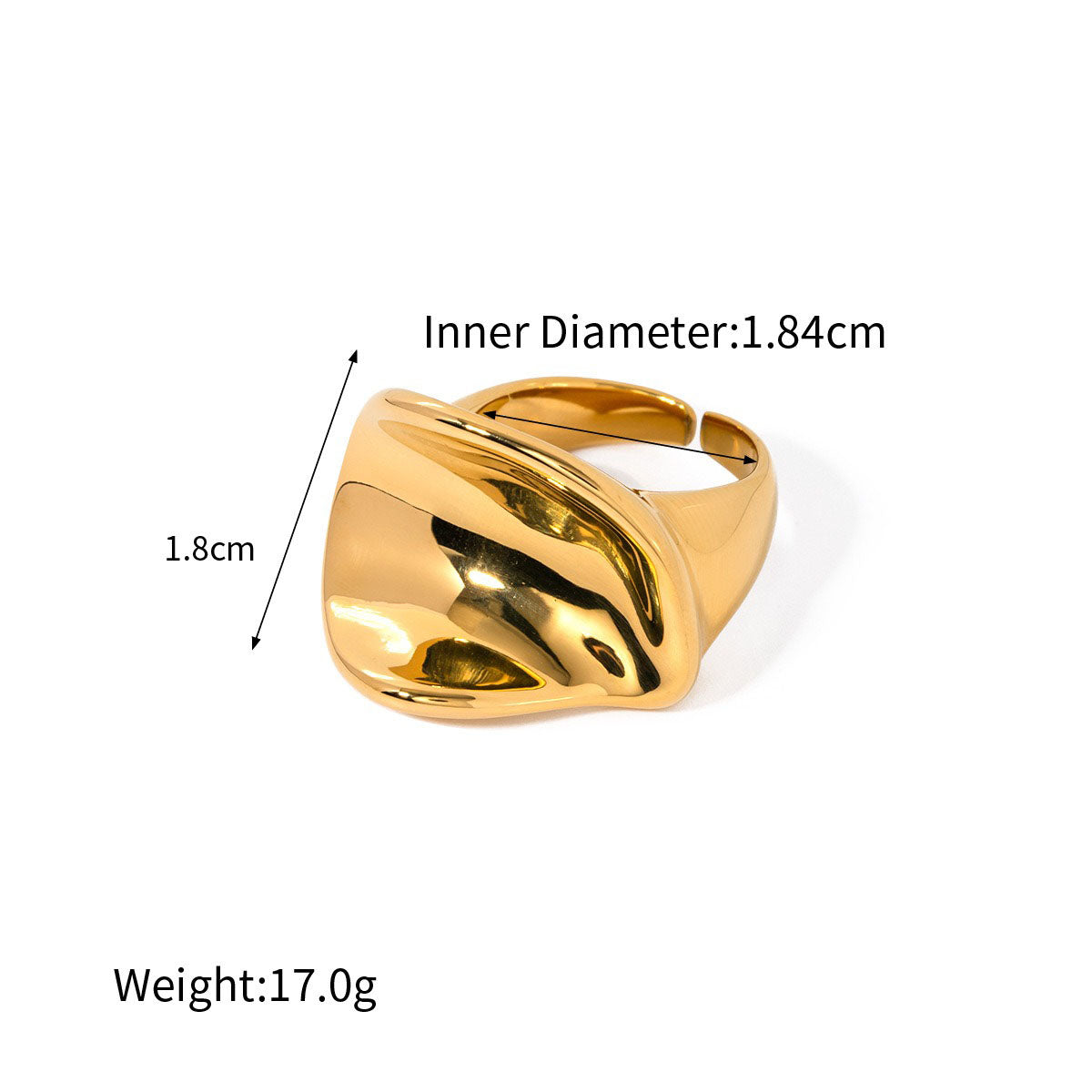 18k gold trendy personalized round pleated design open ring