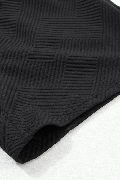 Ensemble haut texturé noir à manches longues et short à cordon de serrage