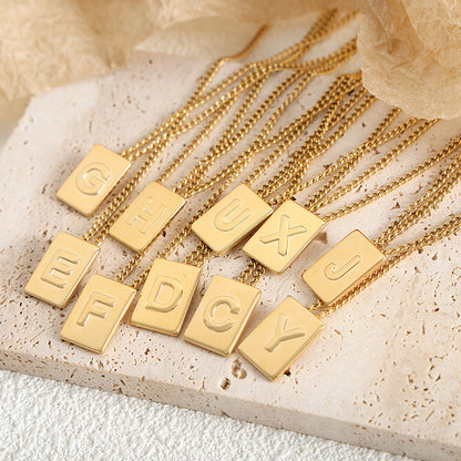 18K romantic personalized square shape necklace with 26 English letters design light luxury style